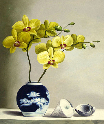 0B 《高贵兰花》 当代油画家 王露露 花卉写实油画